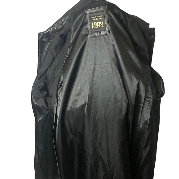 Léno Classic Black Leather Full Length Coat - Picture 16 of 17